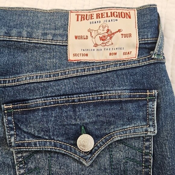 True Religion Rocco Jeans Men's 33x32 NWT Flap Pockets Green Contrast Stitch NEW - Picture 5 of 16